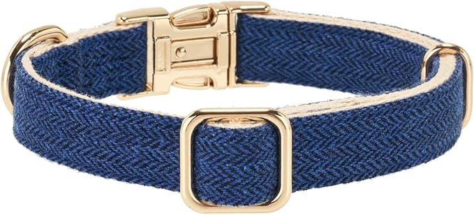 Soft Cotton Hemp Dog Collar with Metal Buckle Adjustable Tweed Dog Collars for Small Medium Large Dogs(Royal Blue,Medium)
