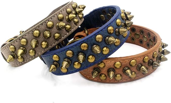 Spiked Dog Collar Soft Pu Leather Mushrooms Rivet Spike Studded Puppy Adjustable Pet Collars for Small Breeds (M, Grey1)