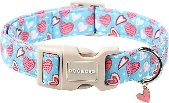 DOGWONG Blue Heart Dog Collar, Cute Valentine Collar, Valentine's Day Dog Collar with Strong Plastic Buckle for Small Medium Large Dogs,XL