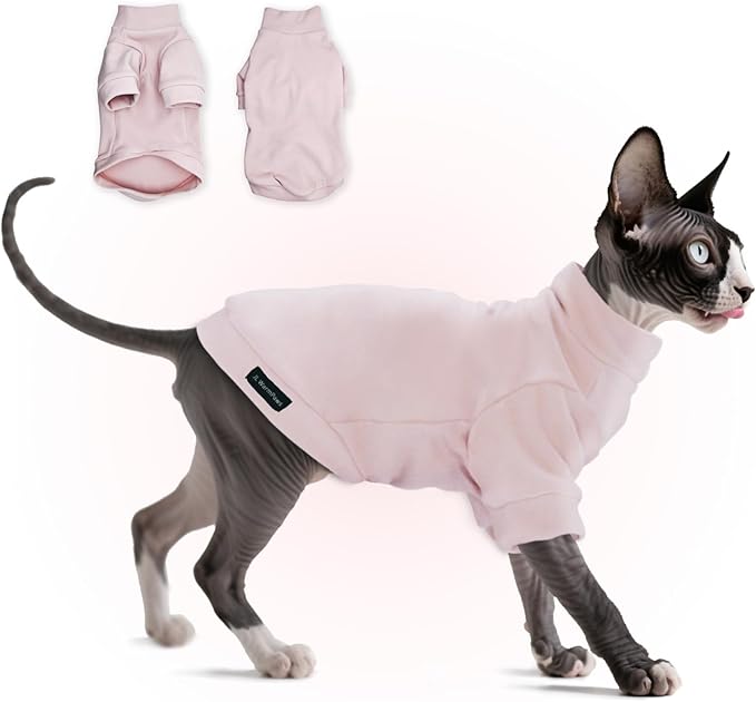 Fleece Sphynx Cat Clothes Soft Hairless Cat Clothes Pullover Cat Sweater for Chihuahua All Season Light and Warm Kitten Cloth for Cats Only Puppy Clothes Small Dog Sweater (Pink, M)