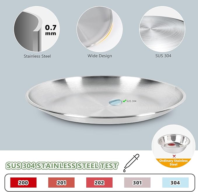 2-Pack Stainless Steel Cat Food Bowls, Shallow Whisker-Friendly Non-Slip Silicone Base Metal Dishes, Easy to Clean Indoor Feeding Flat Plates for Cat, Kitten, Small Dog (6.7")