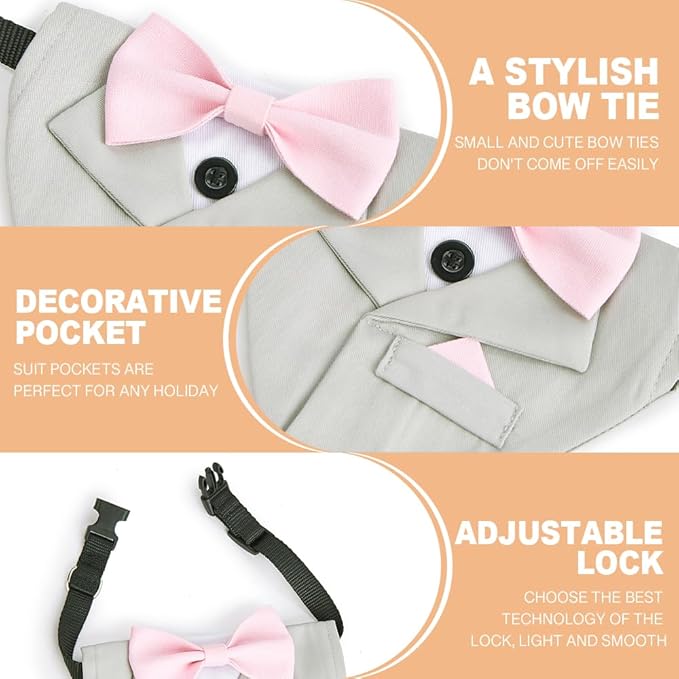 Tuxedo Dog Collar for Wedding Engagement and Birthday,Adjustable Formal Dog Bandanas Collar with Bow Outfit,Suitable for Small Medium Large Dog