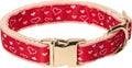 Woven Dog Collar with Metal Buckle Adjustable Jacquard Retro Dog Collars for Small Medium Large Dogs(Red Heart,M)
