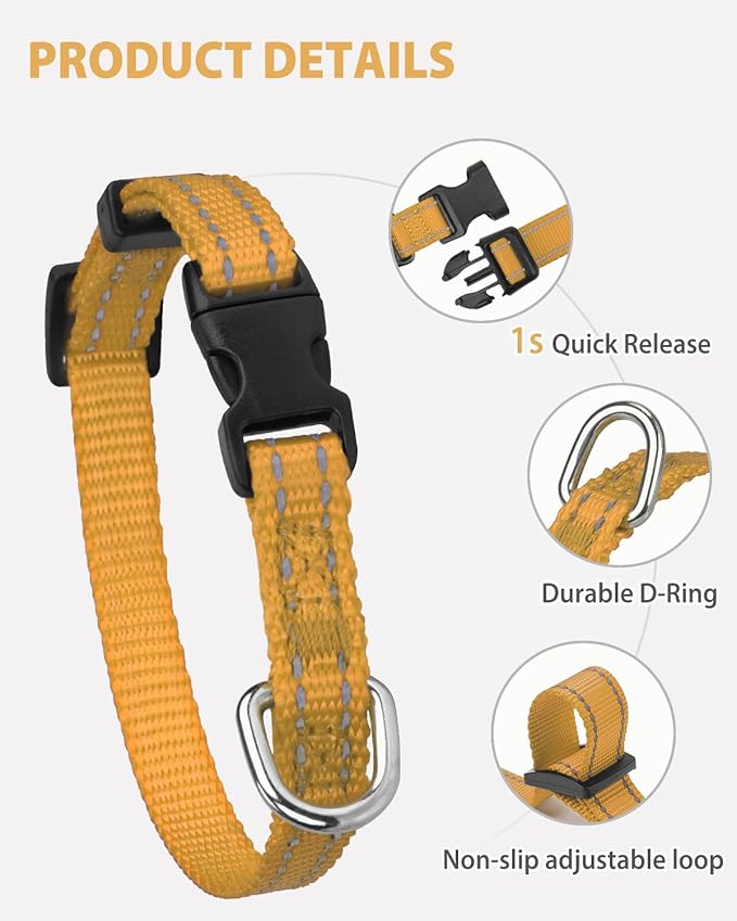 Joytale Small Dog Collar, Reflective and Adjustable Nylon Collar with Quick-Release Buckle, Lightweight No-Choke Design for Puppy and Extra Small Dogs, Khaki, XS