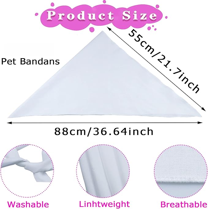 24 Pieces Sublimation Pet Bandanas White Heat Transfer Triangle Dog Scarf Blank Big Washable DIY Polyester Dog Bibs Kerchief Apparel Accessories for Dogs Puppy Cats (White-24Pack)
