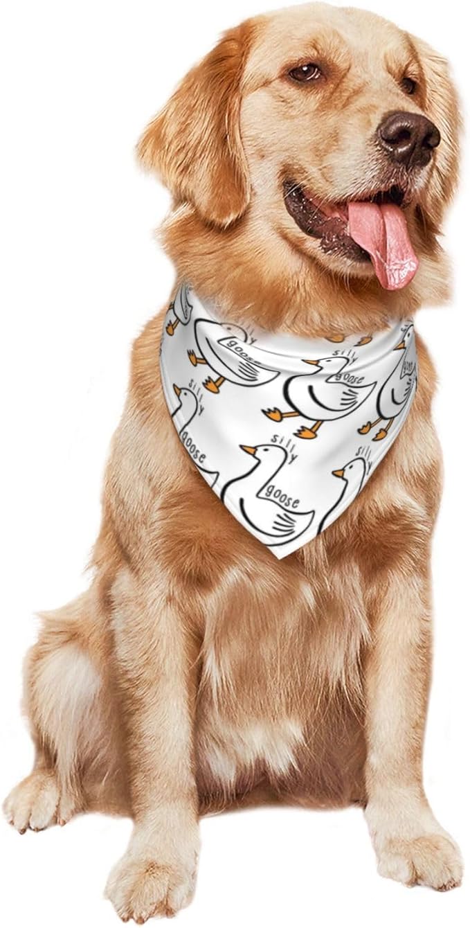 Silly Goose on The Loose Triangle Dog Bandana,Summer Bandana Funny Triangle Dogs Scarf Handkerchief Soft Adjustable Puppy Bandanas (White)
