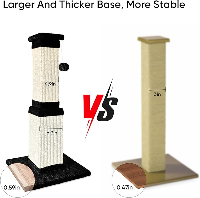AGYM Cat Scratching Post, 32 Inch Cat Scratching Posts for Large Cats, Scratching Posts for Indoor Cats Adults, Cat Scratch Post with Nature Sisal, Black and White