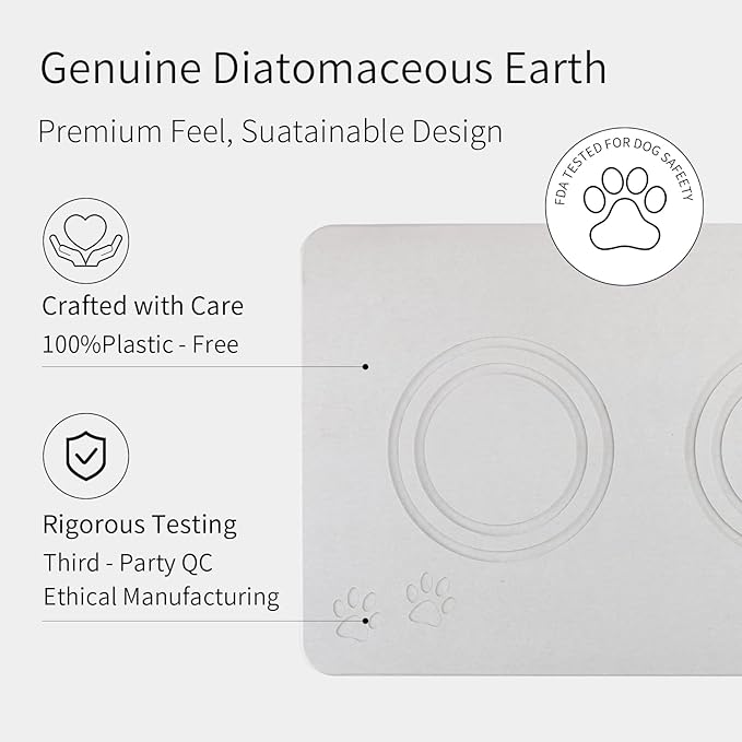 Home Dog Cat Bowl Stone Mat–Natural Diatomite Stone Pet Bowls Mat, Pet Feeding Mat, Modern and Stylish Pet Feeding Station–Non-Slip, Quick Drying Mat,Dog Food Water Bowls Mat Grey White