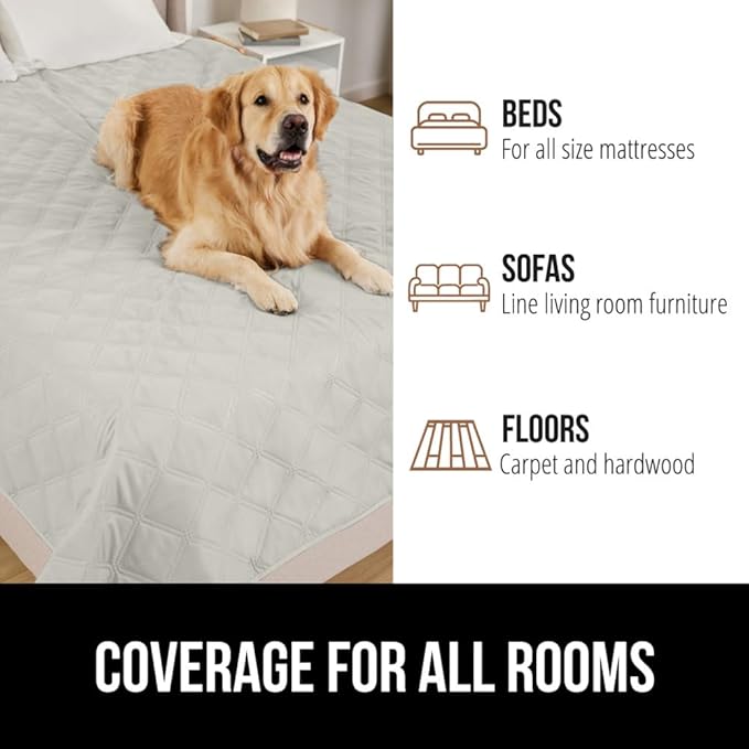 GORILLA GRIP Waterproof Bed Cover for Dogs, 82x52, Gripped Slip Resistant Backing, Leak Proof Washable Dog Blanket Covers Sofa, Couch, Sectional, Crate, Car, RV Seats, Pet Puppy Essentials Light Taupe