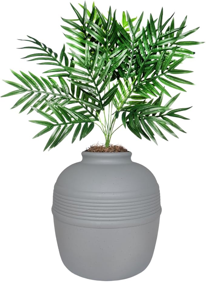 Good Pet Stuff Hidden Litter Box Planter, Decorative Cat Litter Enclosure with Carbon Filter, Artificial Plant, Easy Clean, Indoor Design, Original Round Style, Essentials Kit, Stone Gray