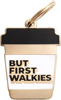 Two Tails Pet Company Personalized 'But First Walkies' Pet ID Tag & Collar Charm - Custom Engraved Dog Tags for Pets - Luxury Brass, Gold Plating