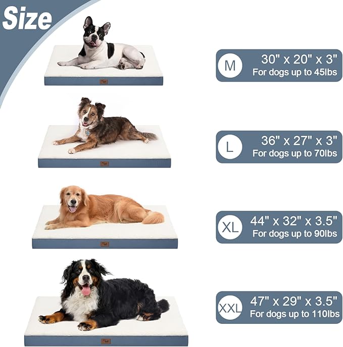 Orthopedic Dog Bed for Extra Large Dogs, XL Comfort Pet Mat for Large Sized Dog 44x32 Inch, Egg Crate Foam with Removable Washable Oxford Cover, Blue White