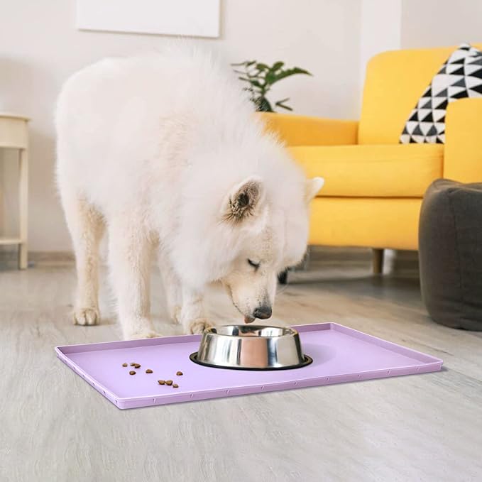 Dog Food Mat,Silicone Waterproof Food Tray,Non Slip Pet Bowl Mats Placemat,0.6" Raised Edge,Suitable for Most Small and Medium Sized Pets,24" x 16"