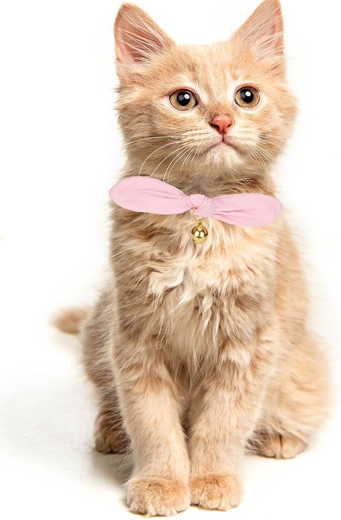 Bunny Ear Cat Collar with Bell and Bow Tie, Breakaway Cute Bowtie Kitten Collars(Light Pink)