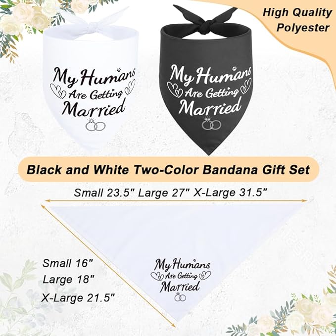 SZEE Engagement Gifts for Couples, 2 Pack My Humans are Getting Married Dog Bandanas, Wedding or Bridal Shower Gifts for Bride, Dog Wedding Bandanas, Engagement Party Decorations (White & Black, L)