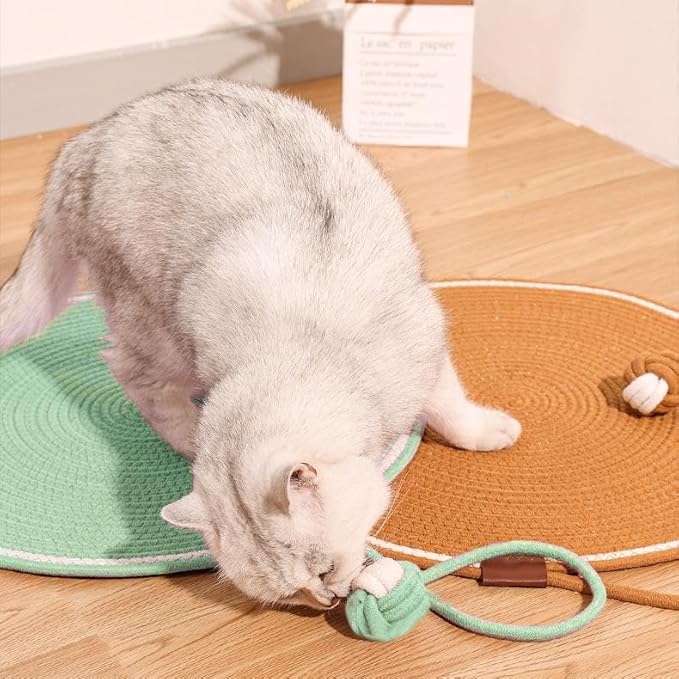 Natural Cotton Rope Cat Scratch Pad, 15.7'' Round Horizontal Floor Cat Scratching Pads, Cat Furniture Protector for Wall, Couch, Carpets, Sofas