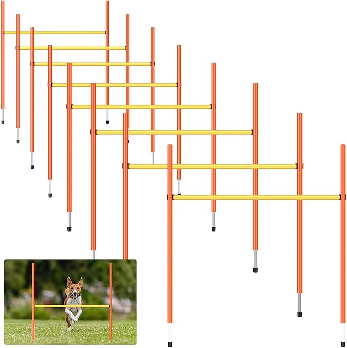 8 Set Dog Agility Jump Adjustable Dog Agility Hurdle Training Equipment Portable Jumper Hurdle Park Indoor Outdoor Exercise Tool 3.44ft High/ 2.95ft Wide(Orange and Yellow)