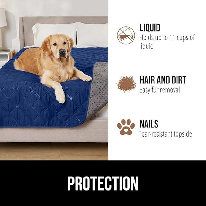 GORILLA GRIP Waterproof Bed Cover for Dogs, 82x82, Gripped Slip Resistant Backing, Leak Proof Washable Dog Blanket Covers Sofa, Couch, Sectional, Crate, Car, RV Seats, Pet Puppy Essentials, Navy Blue