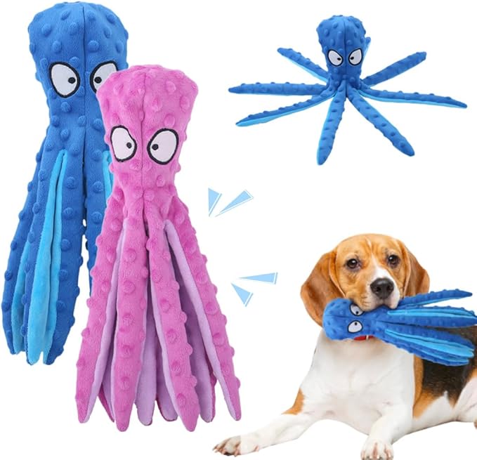 Octopus Dog Toys, No Stuffing Crinkle Dog Toys for Aggressive Chewers, Durable Interactive Chew Toys for Small, Medium and Large Dogs Training and Reduce Boredom (2PCS-A)