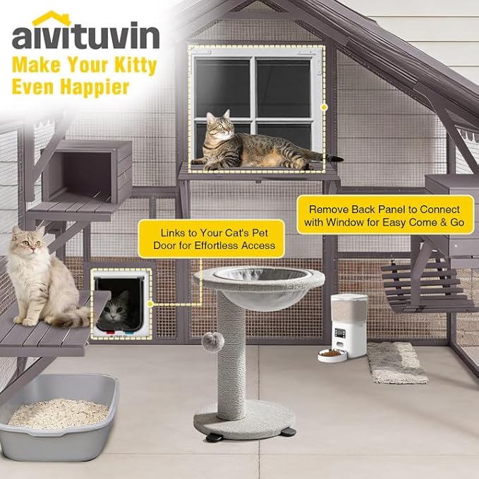 Aivituvin Large Catio Outdoor Cat Enclosure Window Design for 6-10 Cats, 74" H Walk-in Patio Cat House with 4 Access Doors, Waterproof Roof, Spacious Kitty Cage for Multiple Indoor Outdoor Cats