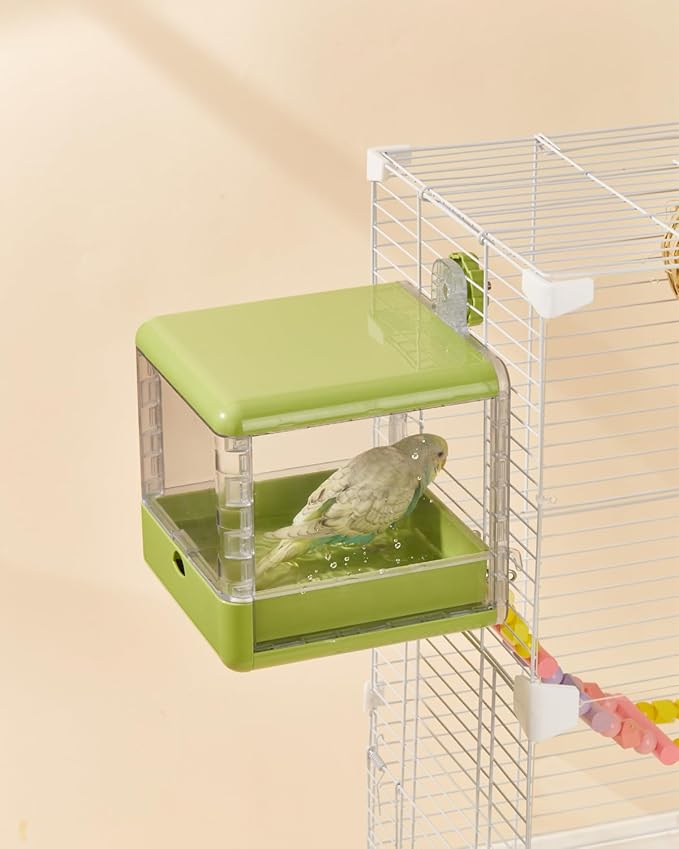 septillar Bird Feeder and Bath for Cage, Hanging Bird Bathtub Bath Shower Box Bowl, Bird Cage Accessories Suitable for Small Medium Birds, Parrots, Lovebirds, Finches, Parakeets, Mannikin (Green)