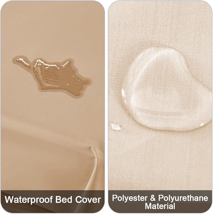 DUJUIKE Waterproof Bed Cover for Dog and Cats,Pet Hair Resistant Bed Sheet Cover, Protective Bed Liner Cover with 100% Waterproof Breathable Thin Fabric (Apricot Yellow, King 98 * 90 inch)