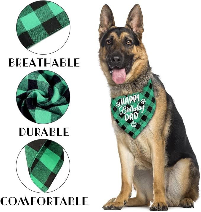 AUII JO DESIGN Dog Bandana, Plaid Geometric Pattern, Comfortable & Breathable, Perfect for Small to Large Dogs, 25*17IN, Unisex, Birthday Dad 03, Flannel, Hand Wash Only