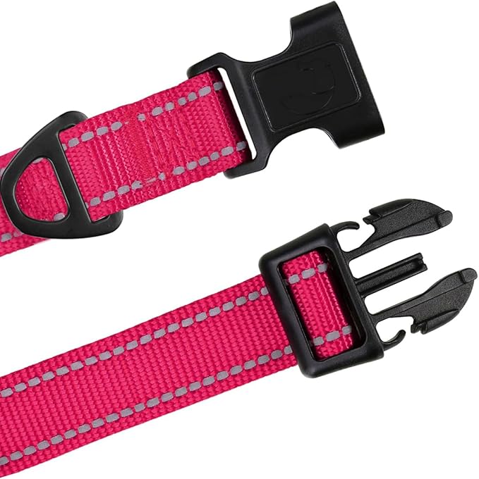 TagME Dog Collar, Adjustable Reflective Nylon Pet Collar with Quick Release Buckle for Medium Dogs, Hot Pink, 1.0" Width