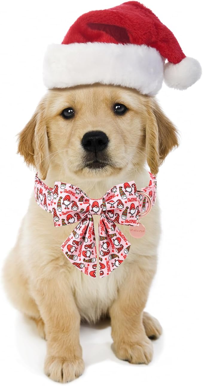 Christmas Dog Collar with Bow Tie, Cotton Christmas Bowtie Collar for Medium Girl Boy Dog, Comfortable Dog Collar Bowtie with Durable Metal Buckle, Adorable Pet Collar, XS, Neck 8-12in
