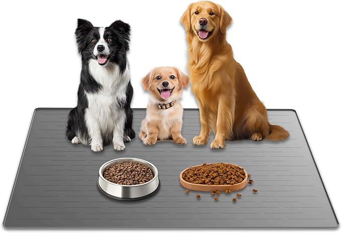 40"x30" XXL Silicone Dog Feeding Mat, 1.5MM Extra Thick Dog Bowl Mat for Food and Water, Large Non-Slip Placemat with High Edges for Dogs Bowls, Easy to Clean, Light Gray