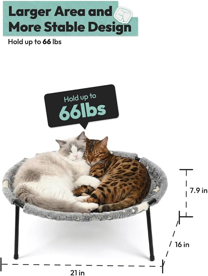 Elevated Cat Bed, Glow-in-The-Dark Fabric Cat Hammock Bed for Large Indoor Cats, Machine Washable & Breathable Cover, Tool Free Easy Assembly, up to 66Lbs (Gray, L)