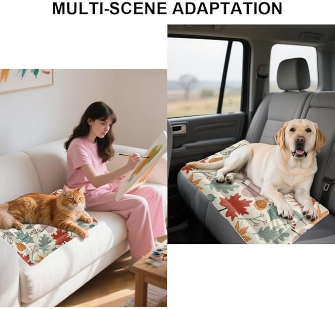Colorful Leaf Seamless Crate Pad Cat Warming Pad Beds for Household Pets Cozy Cat Bed Non- Slip Bottom Pet Accessories Multi- Scenario Pet Bed Gift Printed Mat 36× 24 Inch