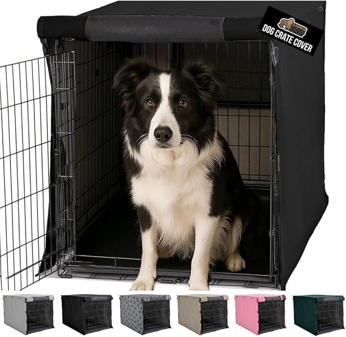 GORILLA GRIP Dog Crate Covers Compatible with Amazon Basics Dog Crates, All Sides Open, Privacy Cover Fits 36" Wire Kennel, Breathable Mesh Windows, Light Reducing Puppy Training Cage Topper, Black