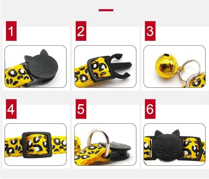 Reflective 2 Pack Breakaway Cat Collars with Bell Leopard Pattern Cute Kitty Adjustable 7.5-12.5 Inch Safe Kitten Collars Charms (Yellow)