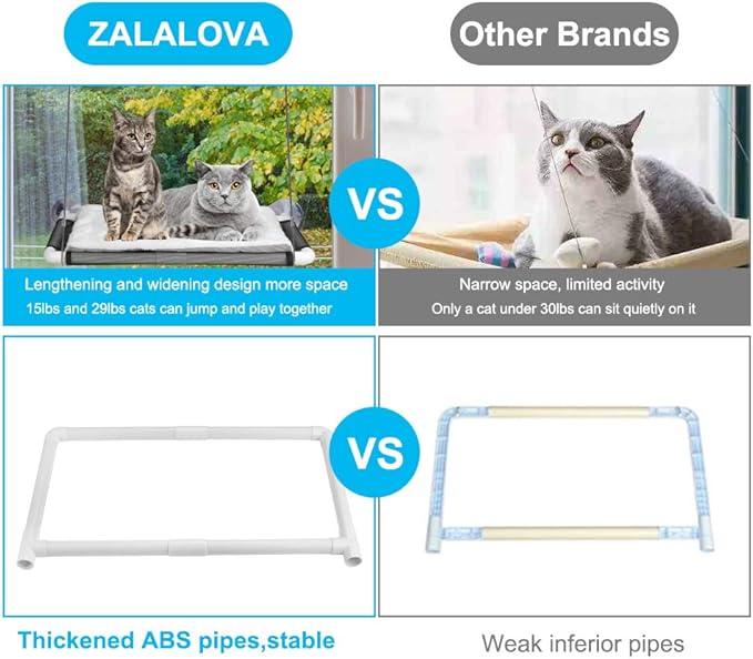 ZALALOVA Cat Window Perch Seat Large Sturdy Cat Beds Fleece Blanket 2025 Latest Screw Suction Cups Resting with Blanket (Grey)