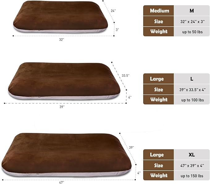 Magic Dog Super Soft Large Dog Bed Pad Mat Orthopedic Pet Beds 30 Inch Washable Anti Slip Dog Sleeping Mattress with Removable Cover, Dark Brown M
