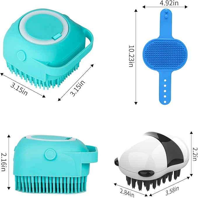 Comotech 3-in-1 Dog Grooming Brush | Adjustable Handle Shampoo Brush & Scrubber for Short & Long Haired Dogs & Cats (Blue Blue White)