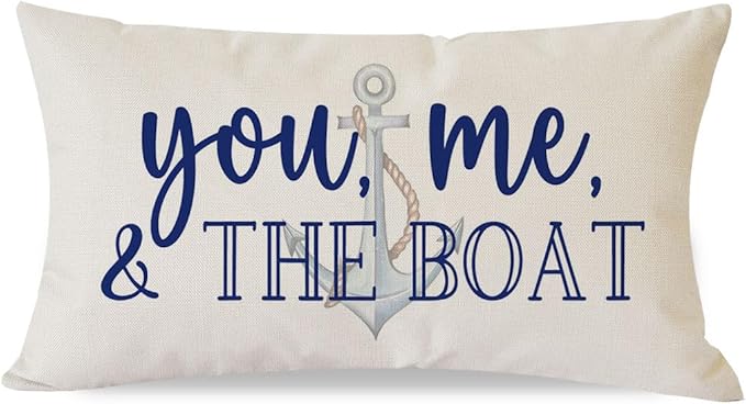 PANDICORN Lake Throw Pillow Cover 12x20 Inch Blue Words You Me and The Boat Ocean Sea Coastal Outdoor Spring Summer Decorations Lumbar Decorative Throw Pillow Case for Home Living Room Couch Decor