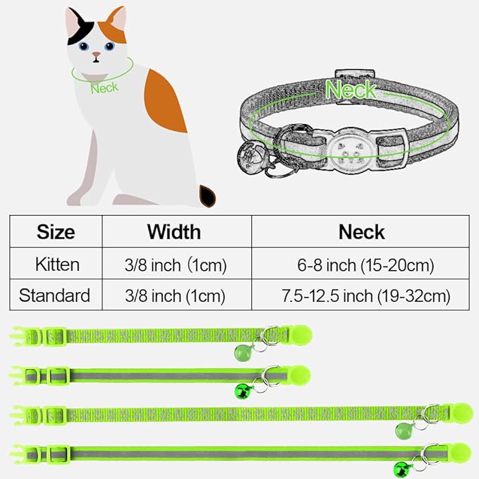 Taglory Kitten Collar Breakaway with Bell, 2 Pack Girl Boy Pet Kitten Collar Adjustable 6-8 Inch for 2-6 Months Cat, Green