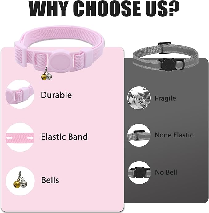 Breakaway Cat Collar with Bell, Safety Buckle Kitten Collar, Elastic Strech Quick Release, Adjustable Lightweight Collars for Girl Boy Cats, Pet Supplies, Accessories, Gifts Pink