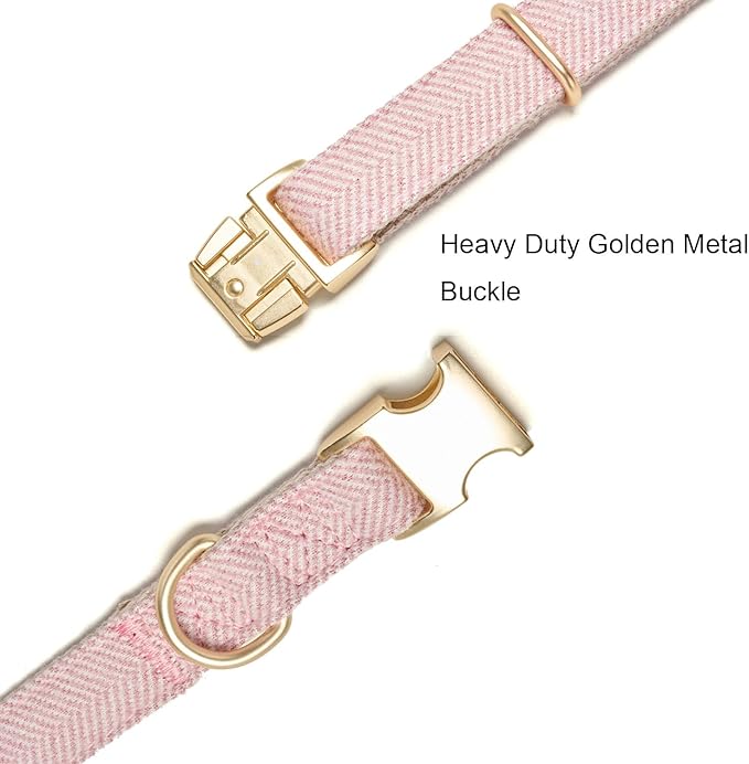 Soft Cotton Hemp Dog Collar with Metal Buckle Adjustable Tweed Dog Collars for Female Small Medium Large Dogs(Pink,Small)
