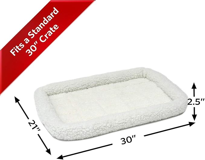 MidWest Homes for Pets QuietTime Dog Bed – White Fleece Bolster, Ultra-Soft and Machine Washable, Fits 30-Inch Crates and Carriers, for Medium Breed Dogs
