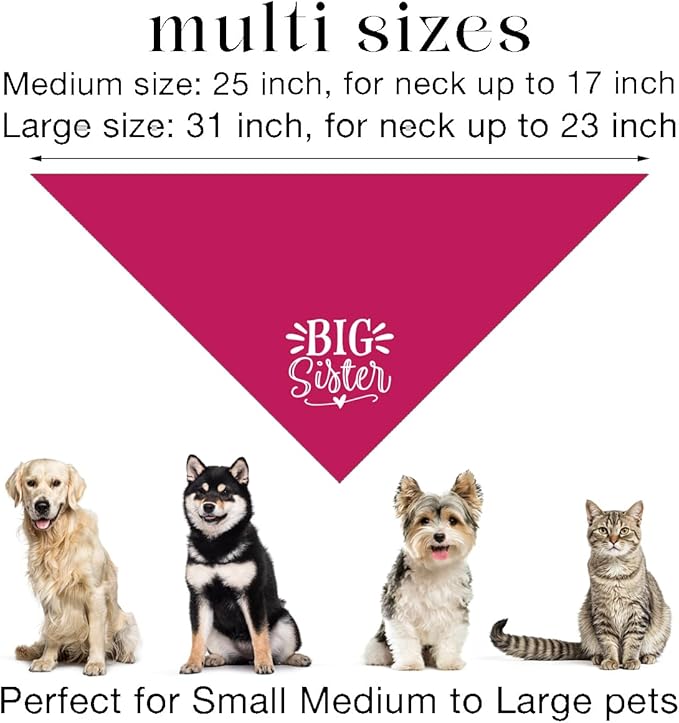 Big Sister Dog Bandana, Deep Pink Dogs Scarf Accessories, Pet Triangle Scarf, Pet Bandana for Large Dogs, Baby Announcement Dog Bandanas (L)