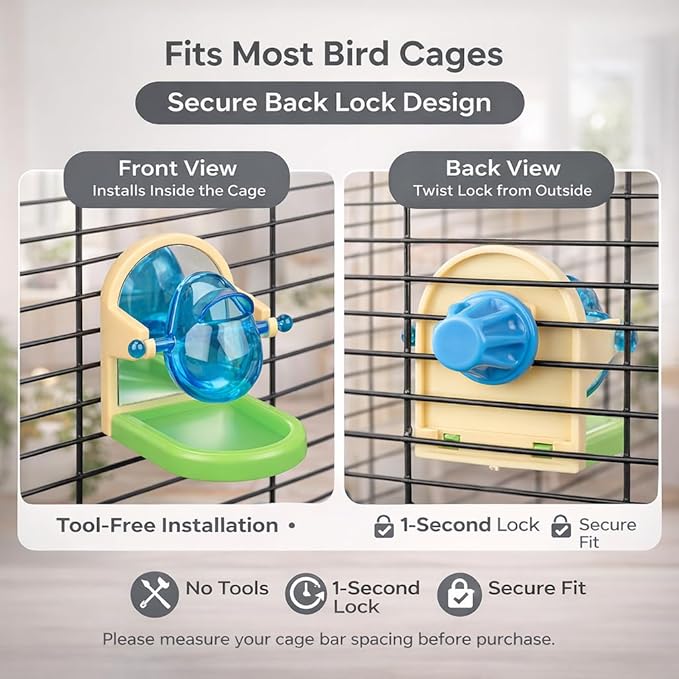 Small Pet Intelligence Growth Rotating Foraging Toy with Mirror for Birds,Budgies,Parakeets, Rats & Hamsters Chew-Proof Cage Feeder Slow Release & Self-Discovery Fun(1pc Random Color)