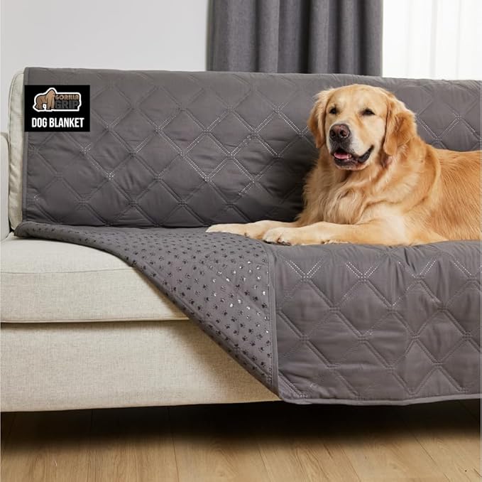 GORILLA GRIP Waterproof Bed Cover for Dogs, 82x82, Gripped Slip Resistant Backing, Leak Proof Washable Dog Blanket Covers Sofa, Couch, Sectional, Crate, Car, RV Seats, Pet Puppy Essentials, Charcoal