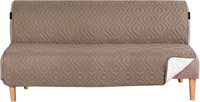 H.VERSAILTEX Futon Cover Reversible Sofa Slipcover Furniture Protector Water Resistant 2 Inch Wide Elastic Strap Futon Sofa Bed Pets Kids Dog Cat Fit Sitting Width Up to 70"(Futon, Taupe Brown/Beige)