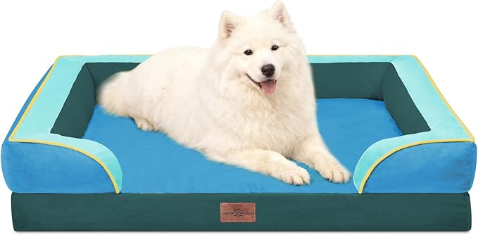 Comfort Expression Orthopedic Dog Bed for Large Dogs 36x27 Inch, Waterproof Egg Crate Foam Large Pet Bed with Removable Bolsters, Dog Couch with Washable Cover & Non-Slip Bottom, Dallas