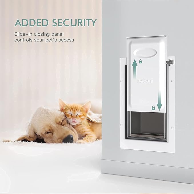Baboni Pet Door for Wall, Steel Frame and Telescoping Tunnel, Aluminum Lock, Double Flap Dog Door and Cat Door, Strong and Durable (Pets Up to 100 Lb) -Large