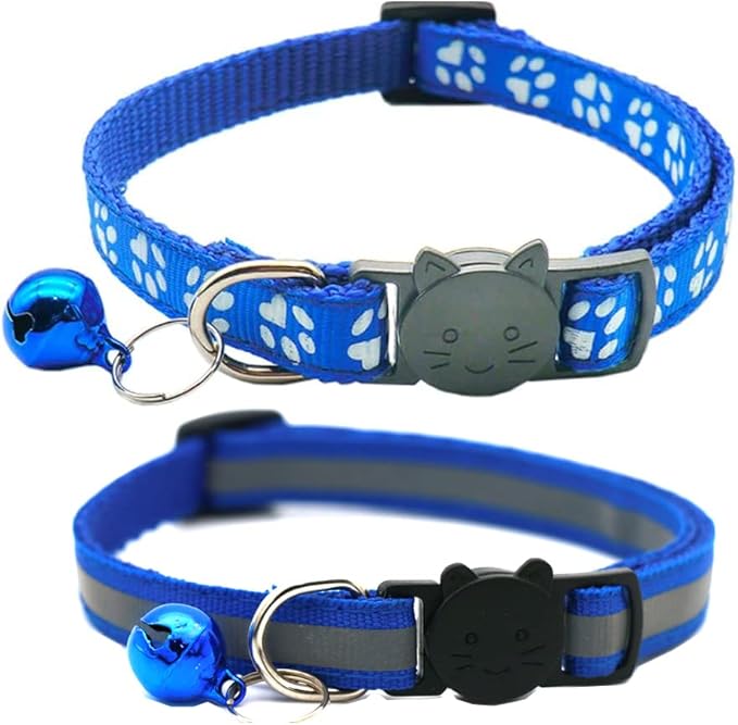 2 Pack Cat Collars Quick Release Reflective Kitten Collar with Bell & Safety Release (Dark Blue)