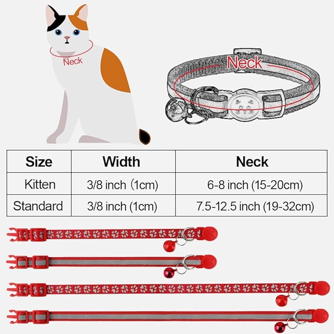 Taglory Kitten Collar Breakaway with Bell, 2 Pack Girl Boy Pet Kitten Collar Adjustable 6-8 Inch for 2-6 Months Cat, Red